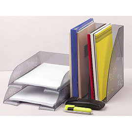 Лоток горизонтальный для бумаг Комус Русская Серия пластиковый серый