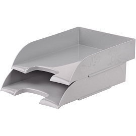 Лоток горизонтальный для бумаг Комус Русская Серия пластиковый темно-серый