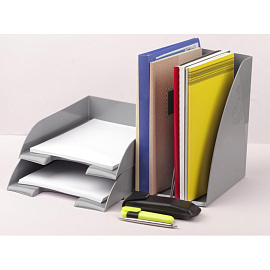 Лоток горизонтальный для бумаг Комус Русская Серия пластиковый темно-серый