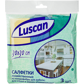 Салфетки хозяйственные Luscan микрофибра 30х30 см 180/200/230 г/кв.м (3 штуки в упаковке)
