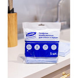 Салфетки хозяйственные Luscan Professional микрофибра 30х30 см 230 г/кв.м синие (5 штук в упаковке)