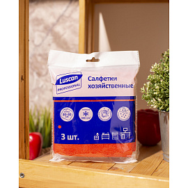 Салфетки хозяйственные Luscan Professional микрофибра 30x30 см 300 г/кв.м красные (3 штуки в упаковке)