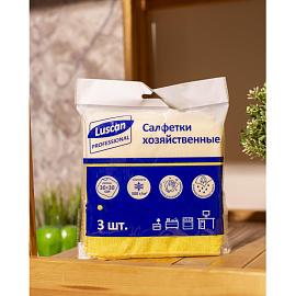 Салфетки хозяйственные Luscan Professional микрофибра 30х30 см 300 г/кв.м желтые (3 штуки в упаковке)