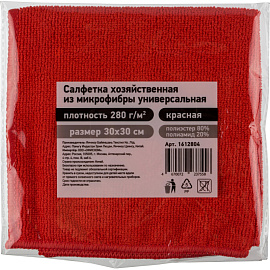 Салфетка хозяйственная микрофибра 30x30 см 280 г/кв.м красная