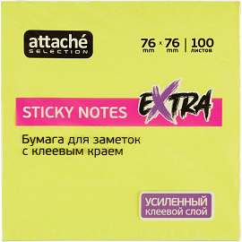 Стикеры Attache Selection Extra 76х76 мм неоновые желтые (1 блок на 100 листов)