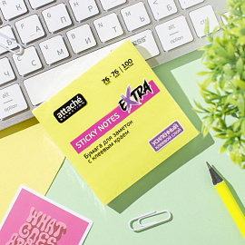 Стикеры Attache Selection Extra 76х76 мм неоновые желтые (1 блок на 100 листов)