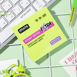 Стикеры Attache Selection Extra 76х76 мм неоновые зеленые (1 блок на 100 листов)