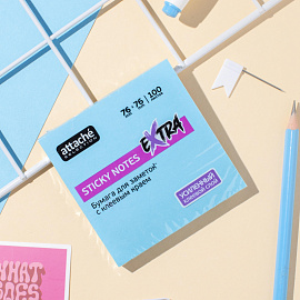 Стикеры Attache Selection Extra 76х76 мм неоновые голубые (1 блок на 100 листов)