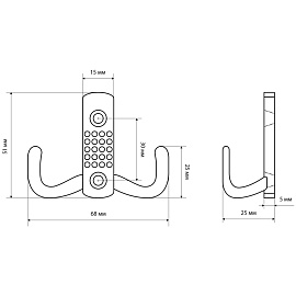 Вешалка настенная двухрожковая StahlBuro 212 B CP (хромированный, 68х28х51 мм, 2 крючка)