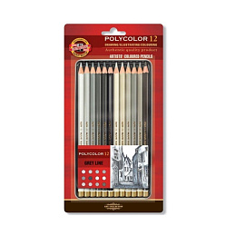 Карандаши цветные художественные классические Koh-i-Noor Polycolor серые 12 карандашей 12 цветов шестигранные