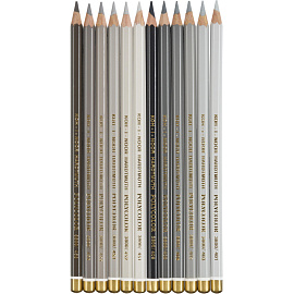 Карандаши цветные художественные классические Koh-i-Noor Polycolor серые 12 карандашей 12 цветов шестигранные