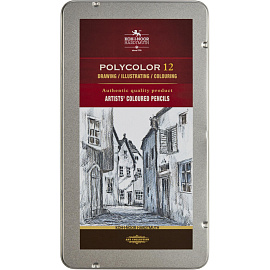Карандаши цветные художественные классические Koh-i-Noor Polycolor серые 12 карандашей 12 цветов шестигранные