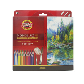 Карандаши акварельные Koh-i-Noor Mondeluz Nature шестигранные 48 цветов с кистями и точилкой в наборе
