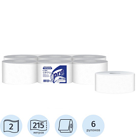 Бумага туалетная рулонная Protissue T8 2-слойная белая 6 рулонов по 215 метров (С352)