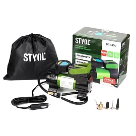 Компрессор автомобильный STVOL SCR45D, манометр, фонарь 45 л/мин, 14А