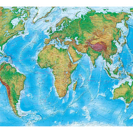 Карта мира политико-физическая 1:17 000 000 настенная 202x143 см с ламинацией