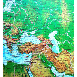 Карта мира политико-физическая 1:17 000 000 настенная 202x143 см с ламинацией