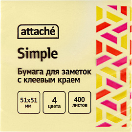 Стикеры Attache Simple 51х51 мм пастельные 4 цвета (1 блок на 400 листов)