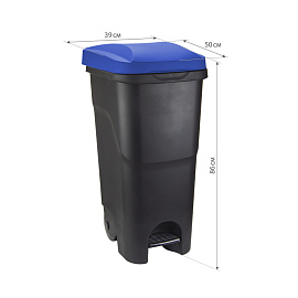 Контейнер-бак мусорный 85 л пластиковый на 2-х колесах черный\синий