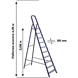 Стремянка Алюмет стальная окрашенная с алюминиевыми ступенями  10 ст. М8410