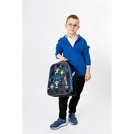 Ранец Комус Класс (№1 School) Basic Robot Паттерн анатомический черный фигурные резиновые нашивки с двумя отделениями