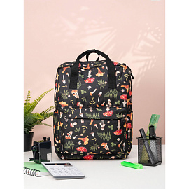 Рюкзак Комус Класс (№1 School) Квадро Грибы 17 л чёрный