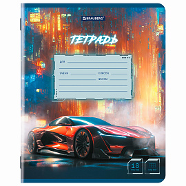 Тетрадь 18 л. BRAUBERG, клетка, обложка картон, SPORT CARS, 107298