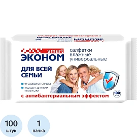 Салфетки влажные Эконом smart универсальные флоупак с мягким клапаном (100 листов в пачке)