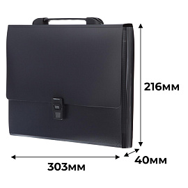 Портфель-картотека пластиковая Комус А4 черная (30.3x4x21.6 см, 12 отделений)