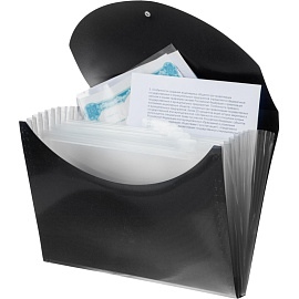 Портфель-картотека пластиковая Комус А4 черная (30.3x3.5x21.6 см, 12 отделений)