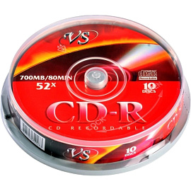 Диск CD-R VS 700 МБ 52x cake box VSCDRCB1001 (10 штук в упаковке) фото Диск CD-R VS 700 МБ 52x cake box VSCDRCB1001 (10 штук в упаковке)