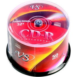Диск CD-R VS 0.7 ГБ 52x cake box VSCDRCB5001 (50 штук в упаковке)