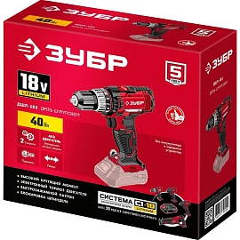 Дрель-шуруповерт аккумуляторная ЗУБР 18В, 40Нм, без АКБ (ДШЛ-185)