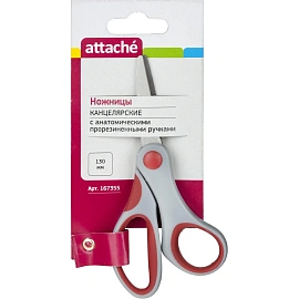 Ножницы 130 мм Attache с пластиковыми прорезиненными ручками серого/красного цвета