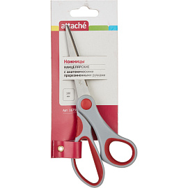 Ножницы 180 мм Attache с пластиковыми прорезиненными анатомическими ручками серого/красного цвета фото Ножницы 180 мм Attache с пластиковыми прорезиненными анатомическими ручками серого/красного цвета