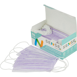 Маска медицинская одноразовая Sense трехслойная лиловая (50 штук в упаковке)