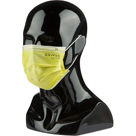 Маска медицинская одноразовая Sense трехслойная желтая (50 штук в упаковке)