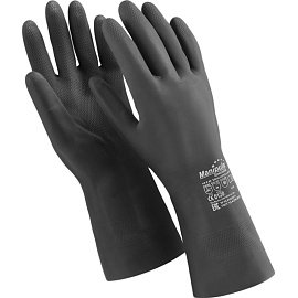 Перчатки КЩС неопреновые Manipula Химопрен NPF09/CG973 с хлопковым напылением черные (размер 7-7.5, S)
