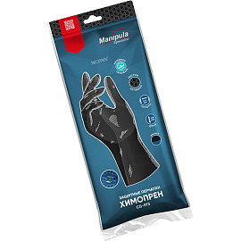 Перчатки КЩС неопреновые Manipula Химопрен NPF09/CG973 с хлопковым напылением черные (размер 7-7.5, S)