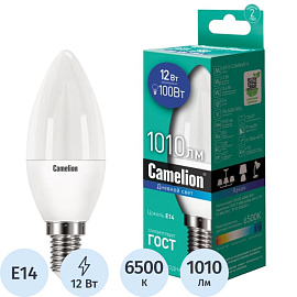 Лампа светодиодная Camelion 12 Вт E14 C 6500 К 1010 Лм матовая (13691)
