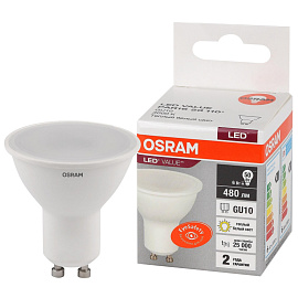 Лампа светодиодная Osram 6Вт GU10 3000 K 480 Лм матовая (4058075581449)