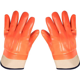 Перчатки рабочие утеплённые от кислот и щелочей хлопковые с ПВХ покрытием оранжевые (размер 11, XXL)