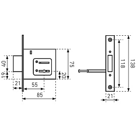Замок врезной Птимаш ЗВ8-4.1 хромированный