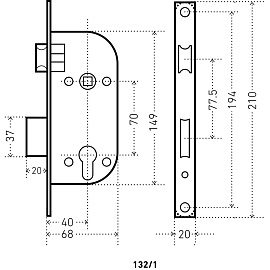 Замок врезной Аллюр 132/1 GP латунь