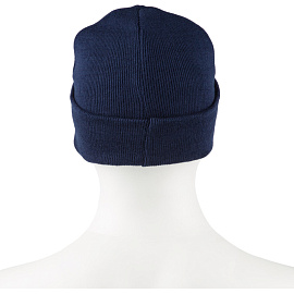Шапка трикотажная синяя на флисовой подкладке утеплённая с отворотом