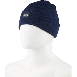 Шапка трикотажная синяя на флисовой подкладке утеплённая с отворотом