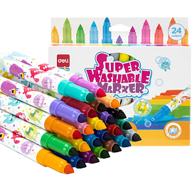 Фломастеры Deli Super Washable Marker 24 цвета с вентилируемыми колпачками смываемые