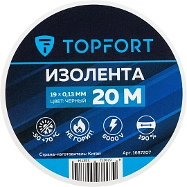 Изолента TOPFORT ПВХ 19 мм x 20 м чёрная (1687207)