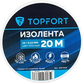 Изолента TOPFORT ПВХ 19 мм x 20 м красная (1687209)