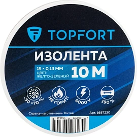Изолента TOPFORT ПВХ 15 мм x 10 м жёлтая/зелёная (1687230)